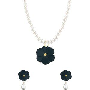 Adjustable Pearl Flower Necklace & Chic Floral Studs - Perfect for Any Occasion